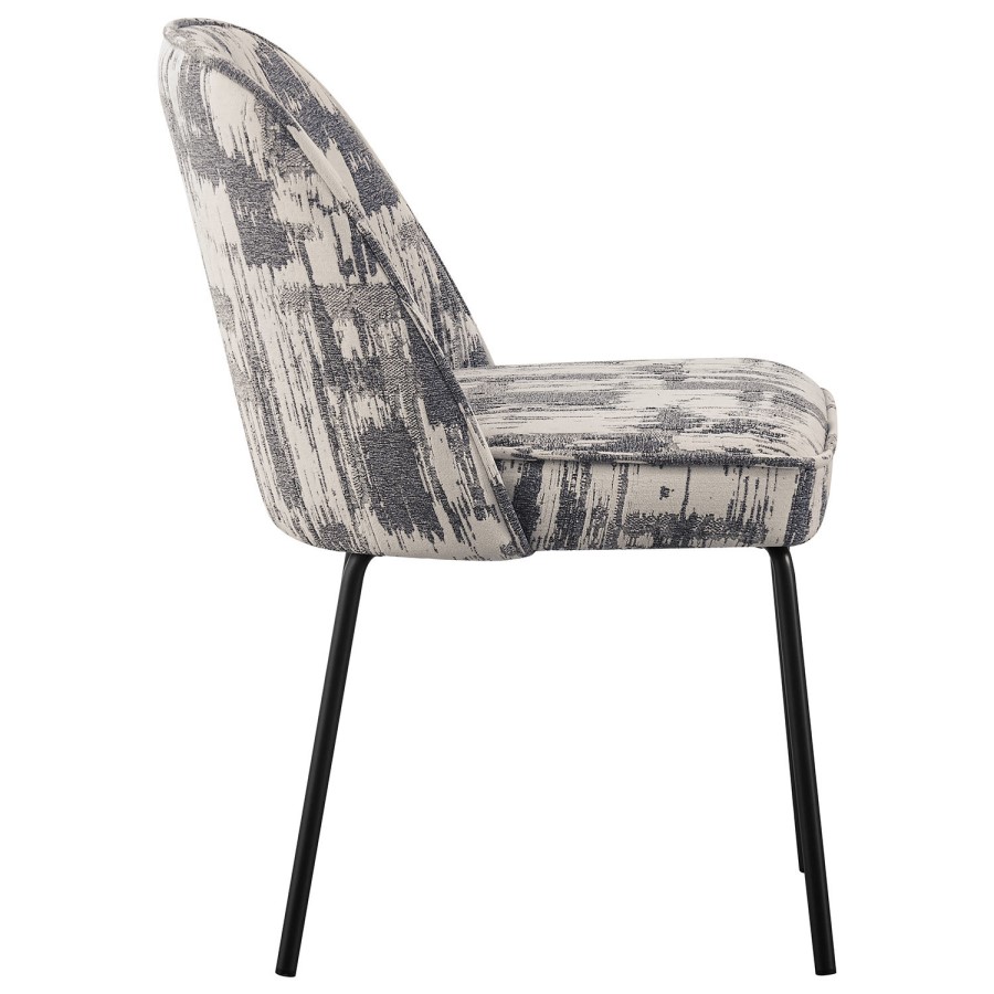 Set of 2 Cream and Grey Jacquard Upholstered Curved Dining Chairs - Celia