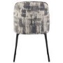 Set of 2 Cream and Grey Jacquard Upholstered Curved Dining Chairs - Celia