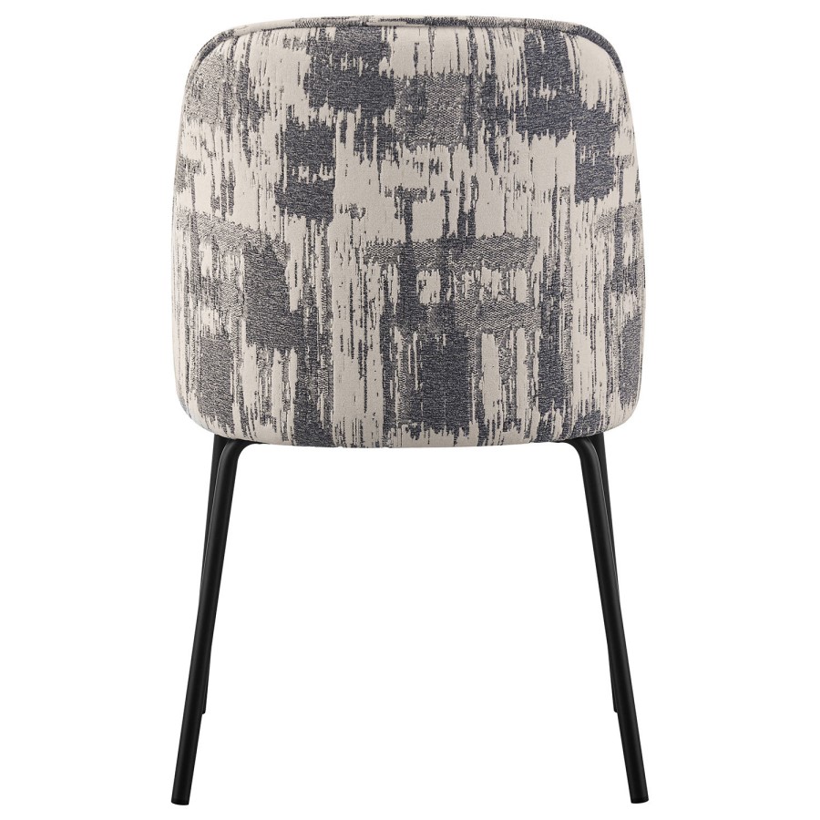 Set of 2 Cream and Grey Jacquard Upholstered Curved Dining Chairs - Celia