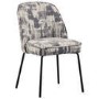 Set of 2 Cream and Grey Jacquard Upholstered Curved Dining Chairs - Celia