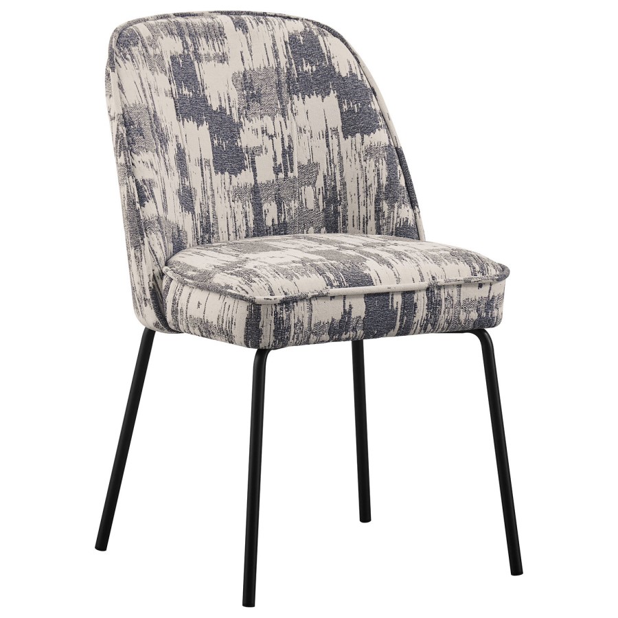 Set of 2 Cream and Grey Jacquard Upholstered Curved Dining Chairs - Celia