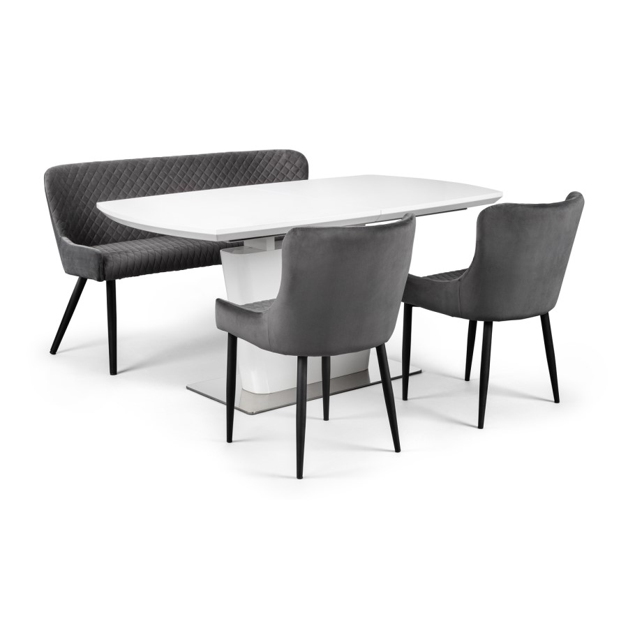 Julian Bowen Dining Set with Como Table 2 Luxe Chairs & Luxe Dining Bench in Grey