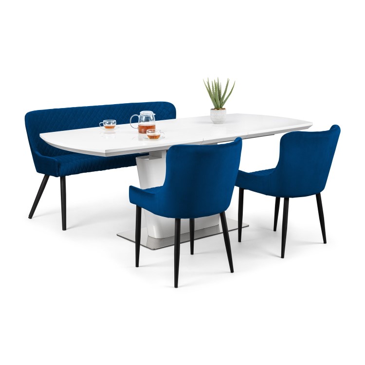 Julian Bowen Dining Set with Como Table 2 Luxe Chairs & Luxe Dining Bench in Blue