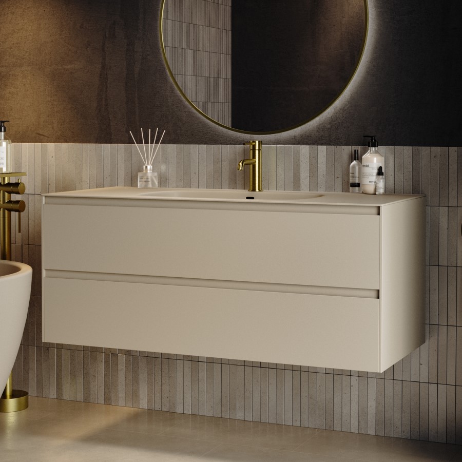 1200mm Beige Wall Hung Double Vanity Unit with Basin - Como