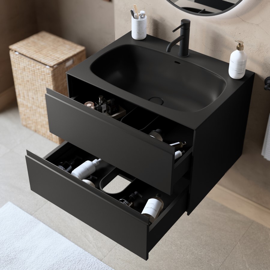 700mm Black Wall Hung Vanity Unit with Basin - Como