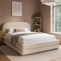 Cream Upholstered Double Bed Frame with Storage Drawer – Connie