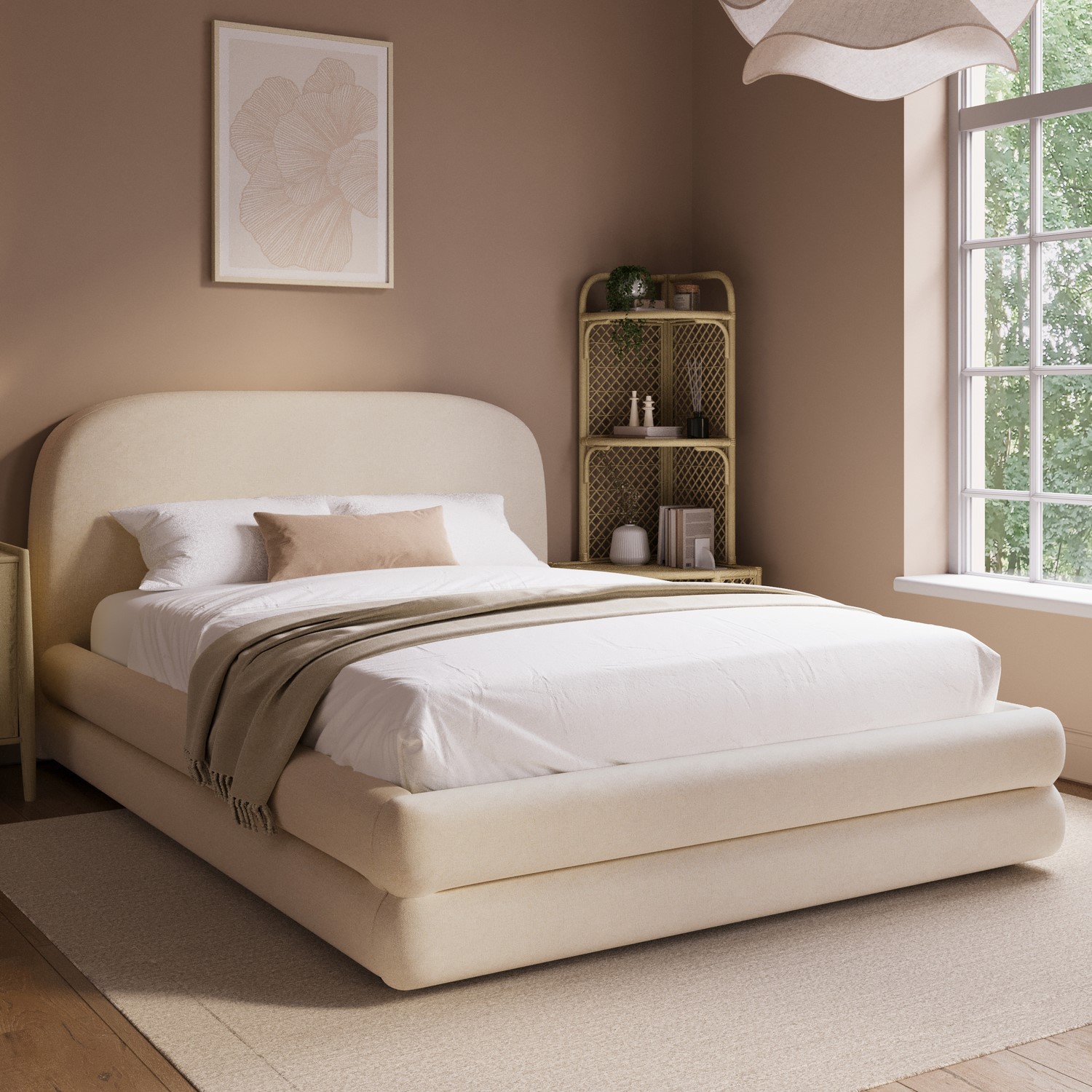 Upholstered Double Bed Frame Storage Drawer