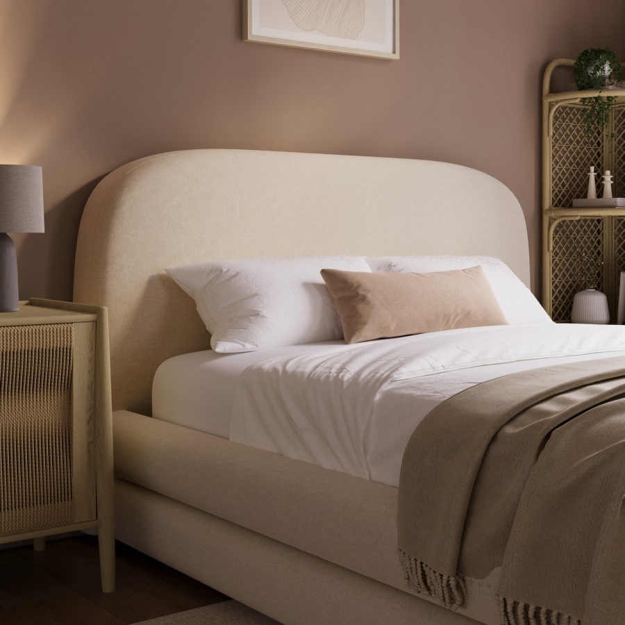 Cream Upholstered Double Bed Frame with Storage Drawer – Connie