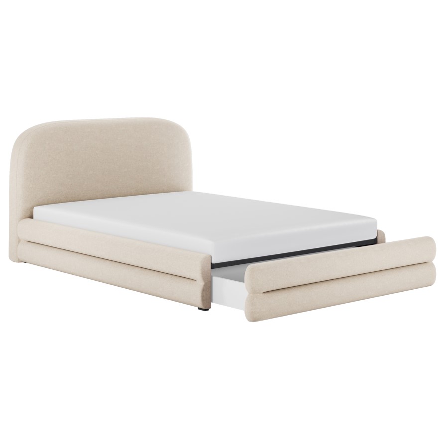 Cream Upholstered Double Bed Frame with Storage Drawer – Connie