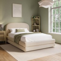 Cream Upholstered Small Double Bed Frame with Storage Drawer – Connie