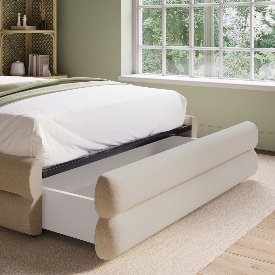 Cream Upholstered Small Double Bed Frame with Storage Drawer – Connie