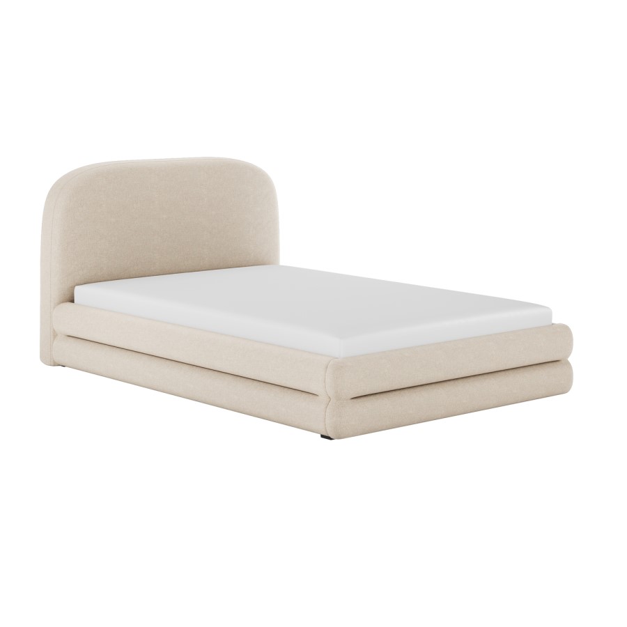 Cream Upholstered Small Double Bed Frame with Storage Drawer – Connie