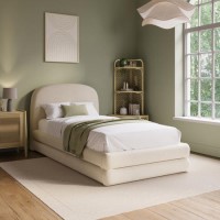 Cream Upholstered Single Bed Frame with Storage Drawer – Connie