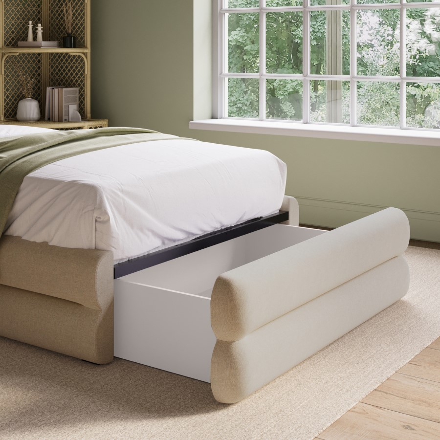 Cream Upholstered Single Bed Frame with Storage Drawer – Connie