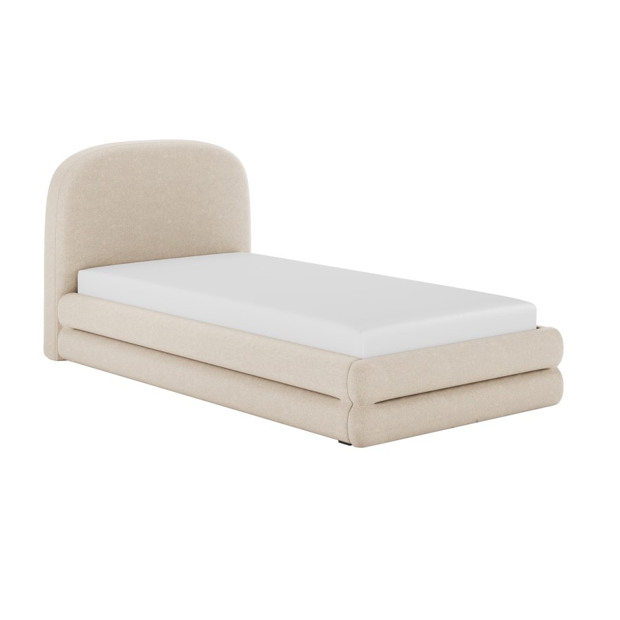 Cream Upholstered Single Bed Frame with Storage Drawer – Connie