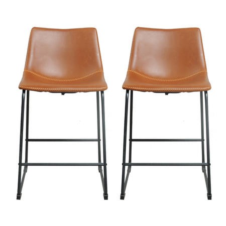 Set Of 2 Storey Tan Faux Leather Bar Stools Furniture123   COOP02ASET 1 LargeProductImage 