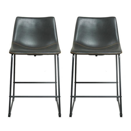Set of 2 Storey Grey Faux Leather Bar Stools - Furniture123