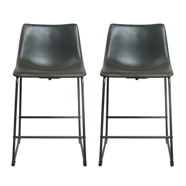 Set of 2 Storey Grey Faux Leather Bar Stools