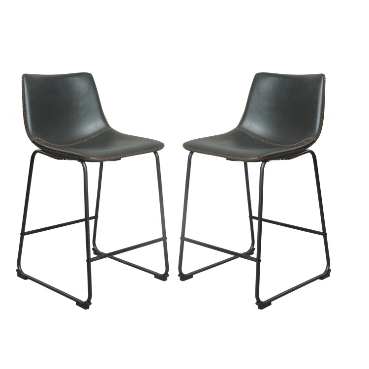 Set of 2 Storey Grey Faux Leather Bar Stools