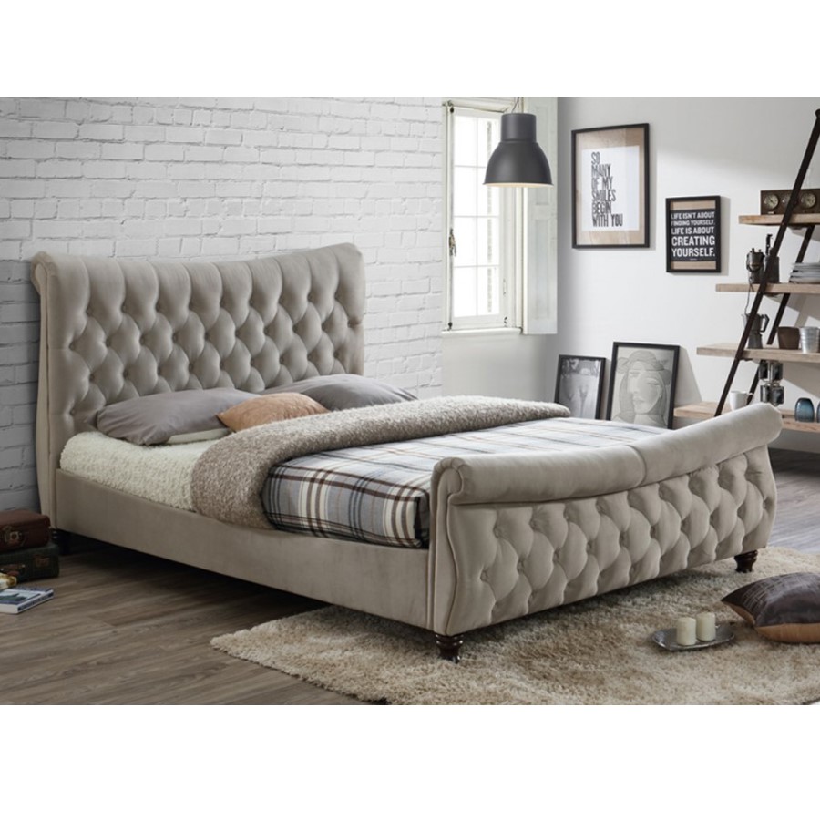 Birlea Copenhagen Super Kingsize Bed Upholstered in Stone
