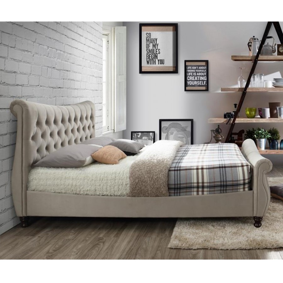 Birlea Copenhagen Super Kingsize Bed Upholstered in Stone