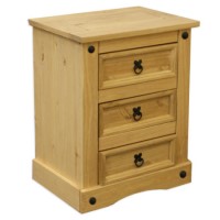 Corona Mexican 3 Drawer Bedside Table in Solid Pine 