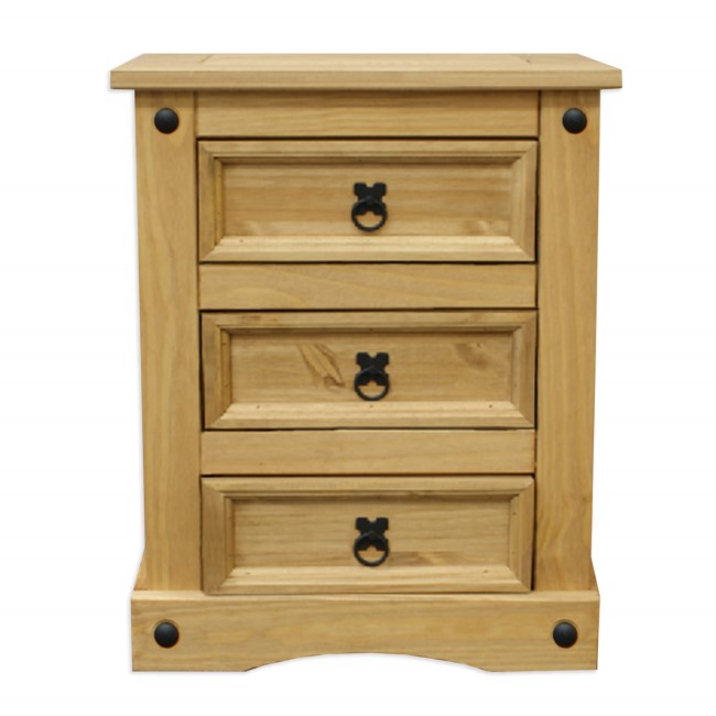 Corona Mexican 3 Drawer Bedside Table in Solid Pine 