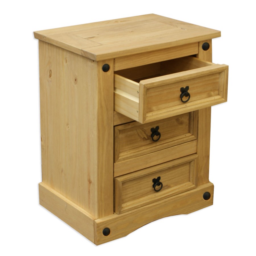 GRADE A2 - Corona Mexican 3 Drawer Bedside Table in Solid Pine 