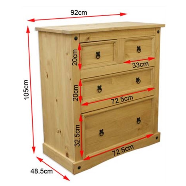 Corona Mexican 2+2 Chest of Drawers In Solid Pine 