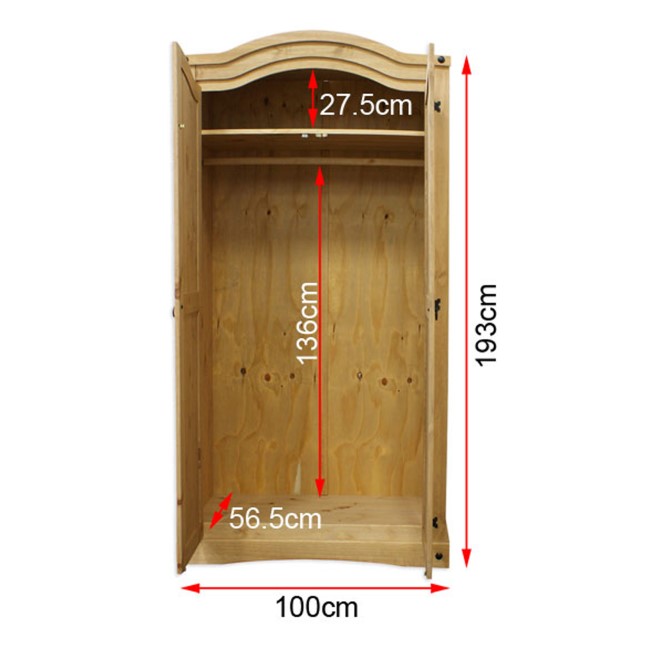 Corona Mexican 2 Door Wardrobe in Solid Pine