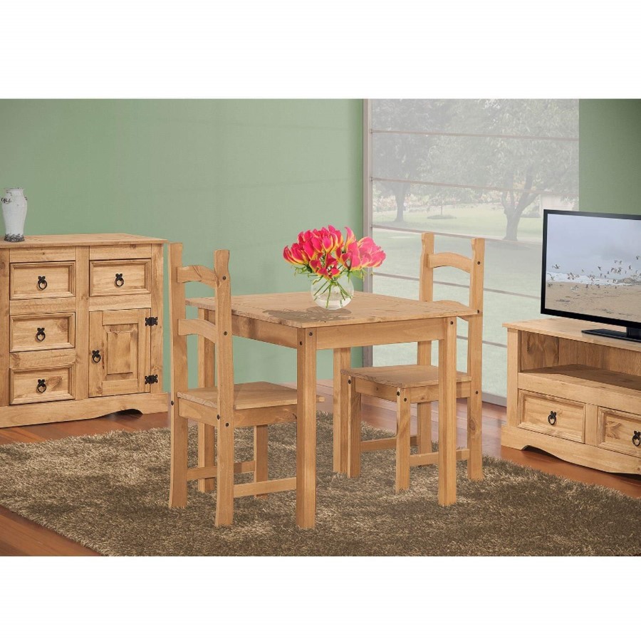 Corona Solid Pine Square Dining Set with 2 Chairs