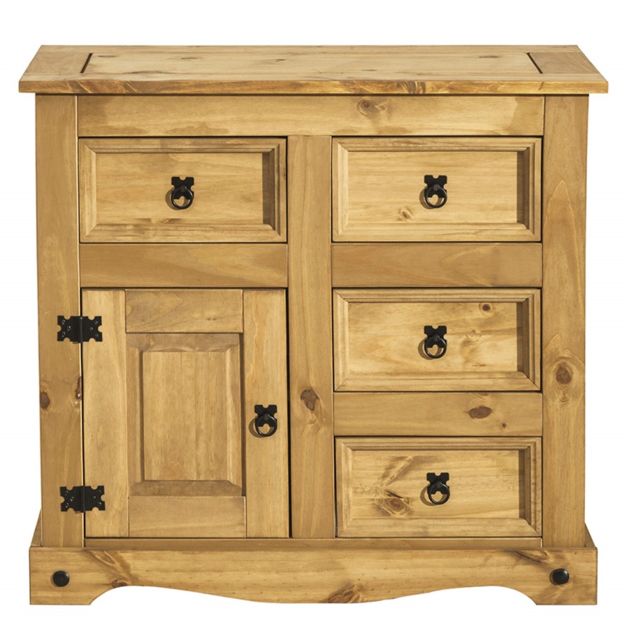 GRADE A1 - Corona Solid Pine 1 Door 4 Drawer Sideboard
