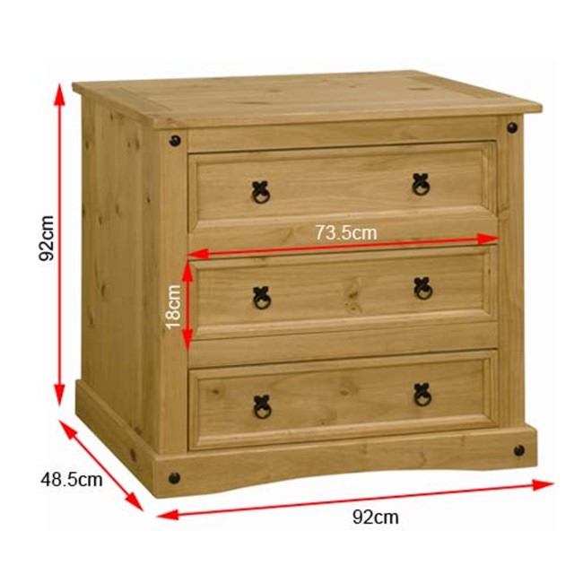 Corona Mexican 3 Chest of Drawers in Solid Pine