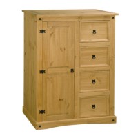 Corona Mexican 1 Door 4 Drawer Short Wardrobe in Solid Pine