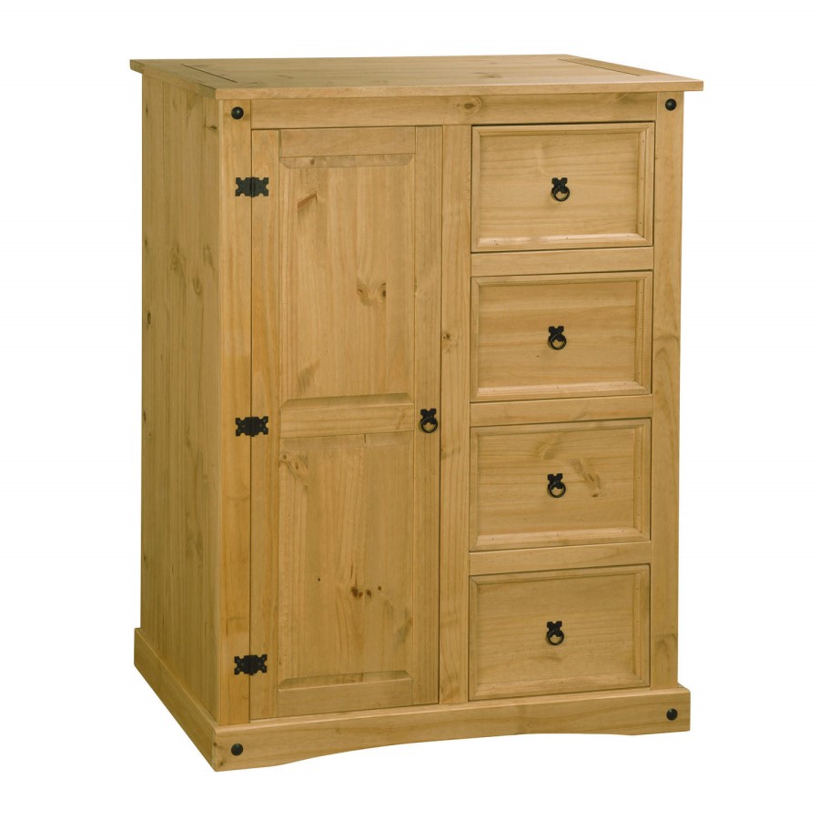 GRADE A1 - Corona Mexican 1 Door 4 Drawer Short Wardrobe in Solid Pine