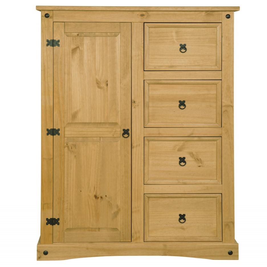 Corona Mexican 1 Door 4 Drawer Short Wardrobe in Solid Pine Furniture123
