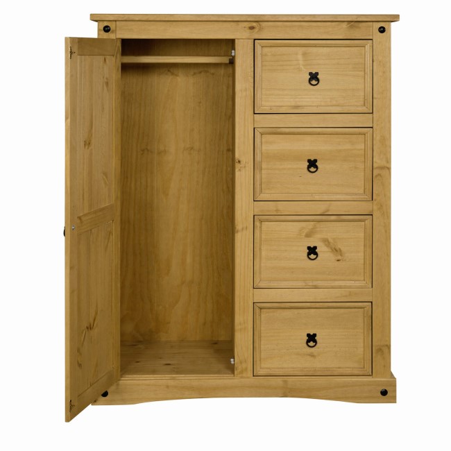 Corona Mexican 1 Door 4 Drawer Short Wardrobe in Solid Pine