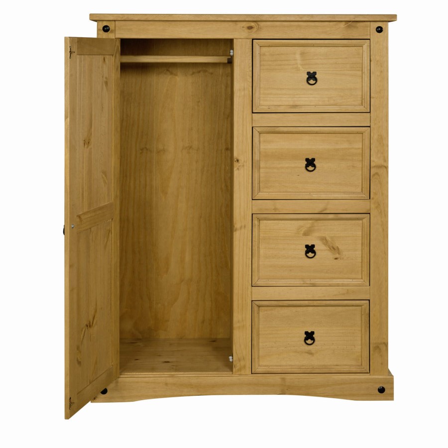 GRADE A1 - Corona Mexican 1 Door 4 Drawer Short Wardrobe in Solid Pine