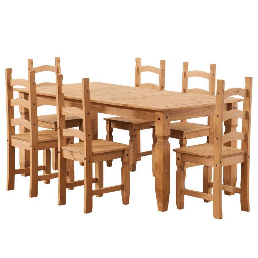Corona Solid Pine Dining Set with 6 Chairs