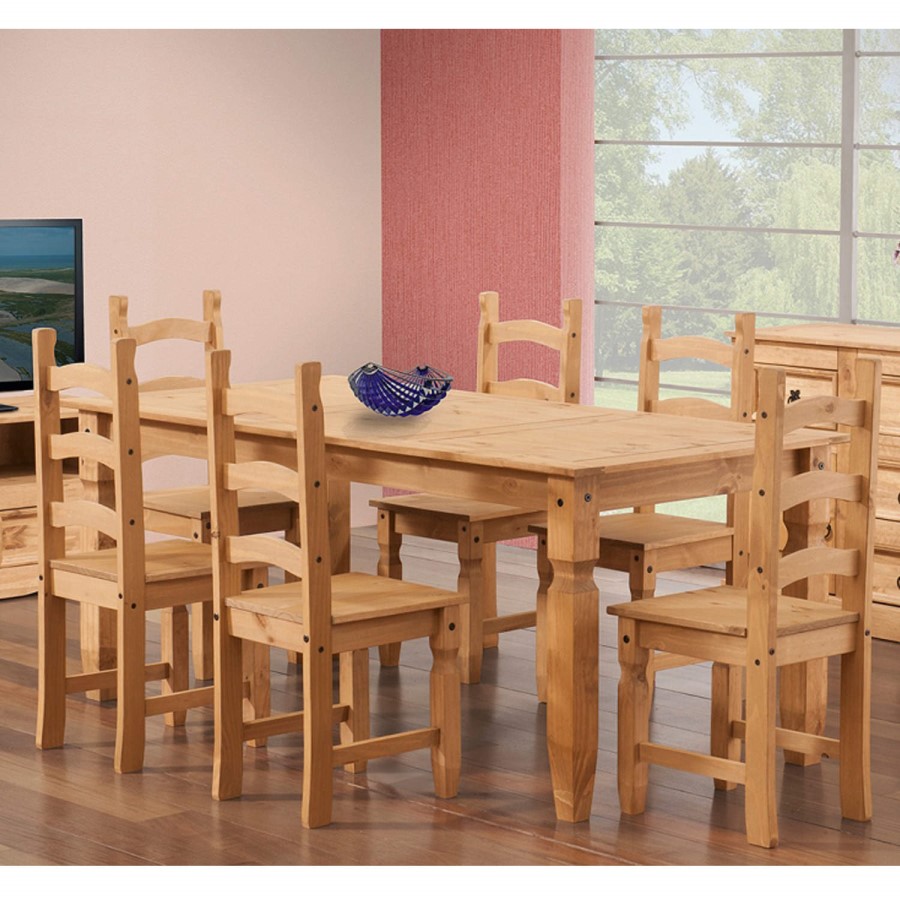Corona Solid Pine Dining Set with 6 Chairs