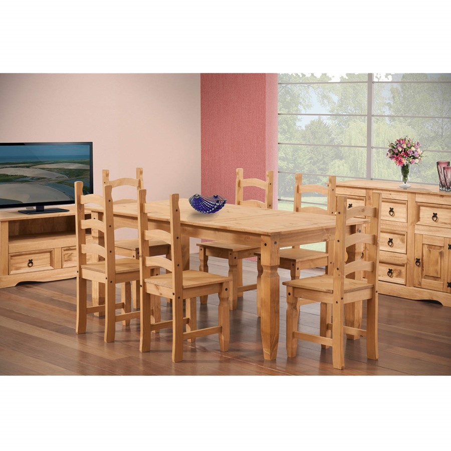 Corona Solid Pine Dining Set with 6 Chairs