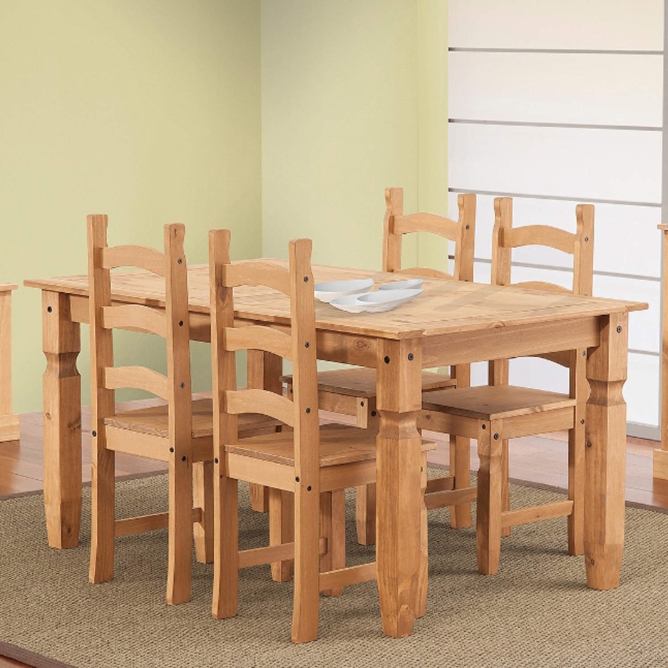 Corona Solid Pine Dining Set with 4 Chairs | Furniture123