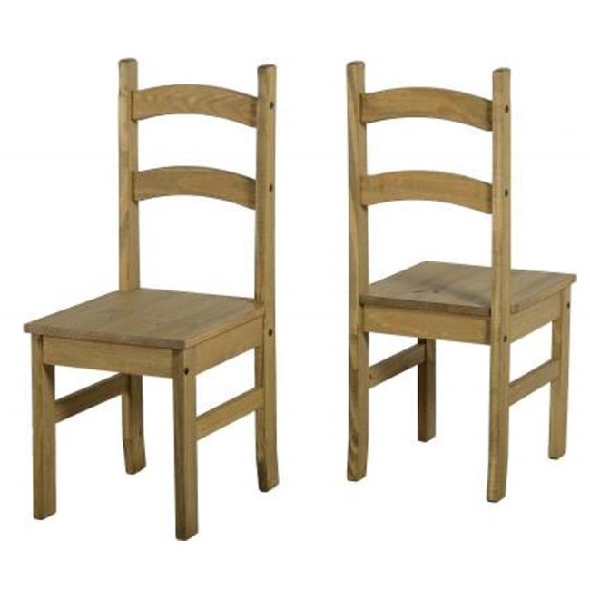 GRADE A2 - Corona Mexican Solid Pine Pair of Low Back Dining Chairs