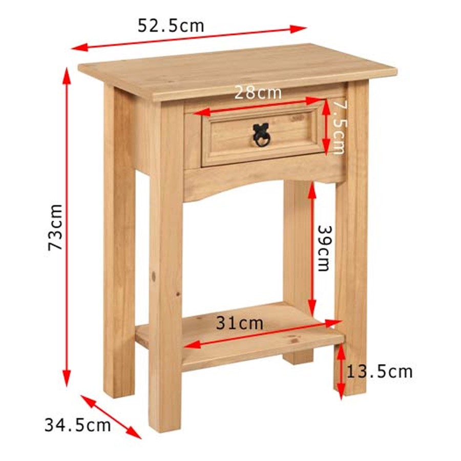 Corona Mexican Solid Pine 1 Drawer Console Table with Shelf