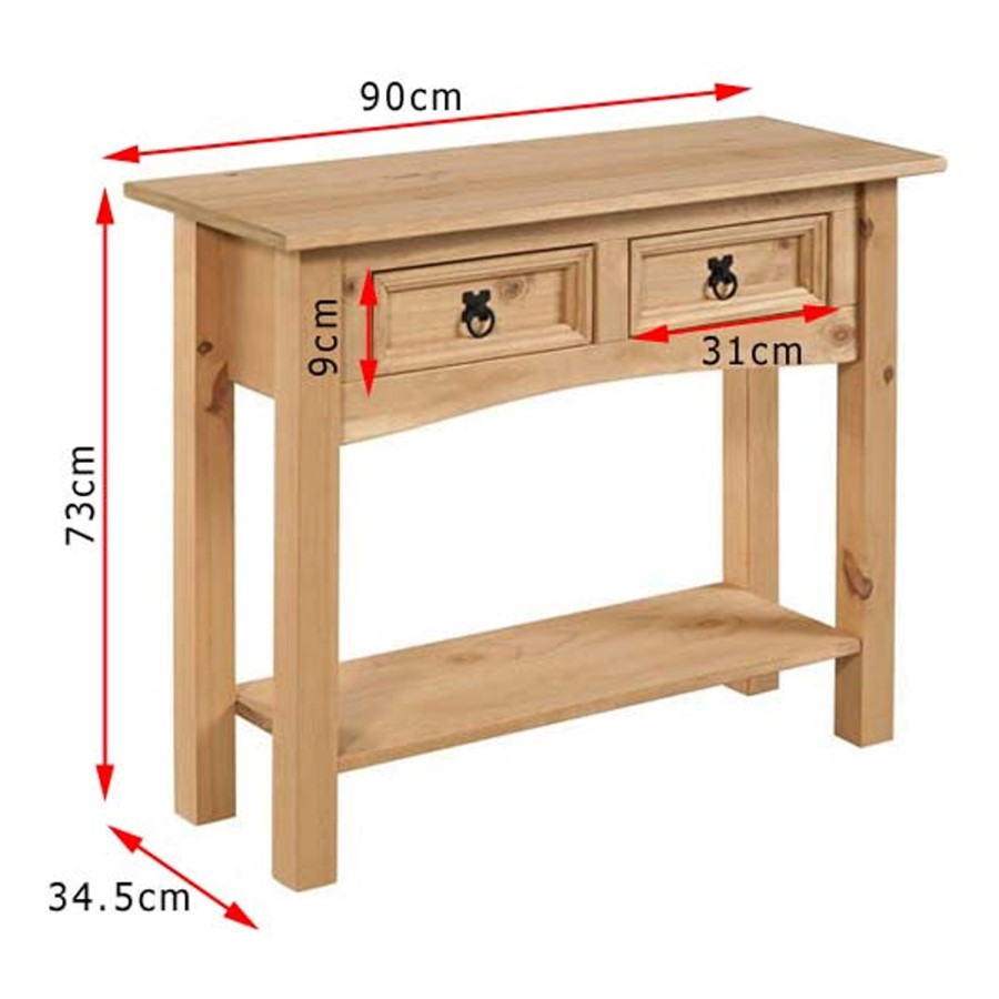 Corona Mexican Solid Pine 2 Drawer Console Table with Shelf