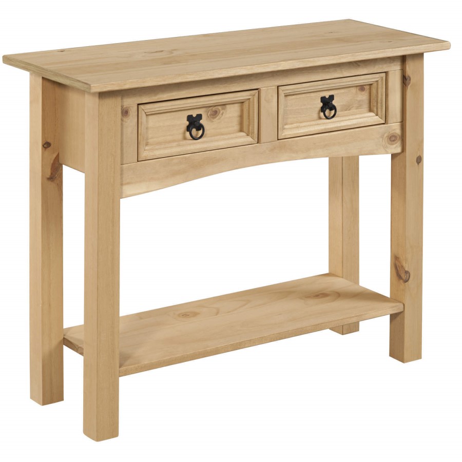 Corona Solid Pine 2 Drawer Console Table with Shelf