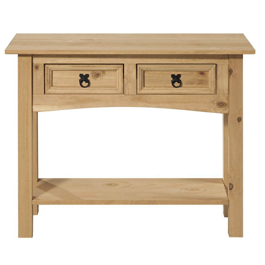 Corona Solid Pine 2 Drawer Console Table with Shelf