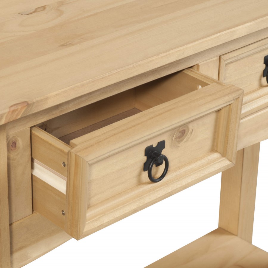 Corona Solid Pine 2 Drawer Console Table with Shelf