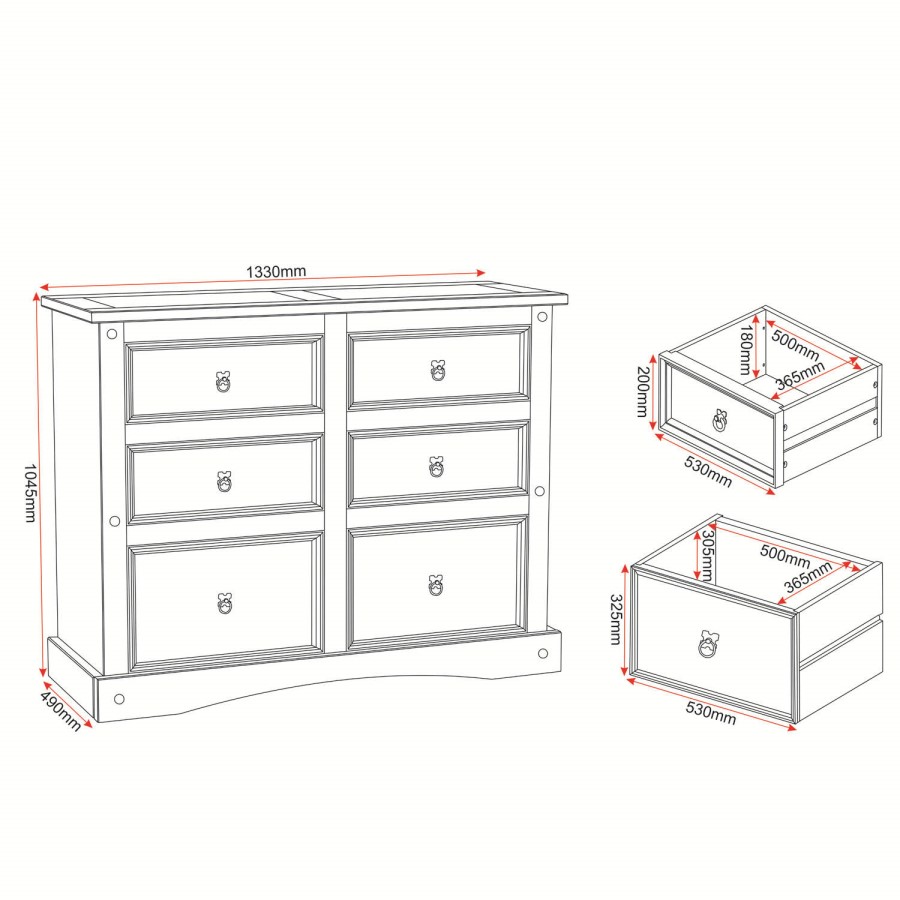 Corona Mexican Solid Pine Chest of Drawers with 6 Drawers
