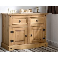 Seconique Corona Pine Sideboard with 2 Doors & 2 Drawers with Black Handles